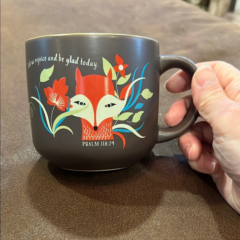 Dayspring Inspirational brown mug with fox on it with Bible Scripture